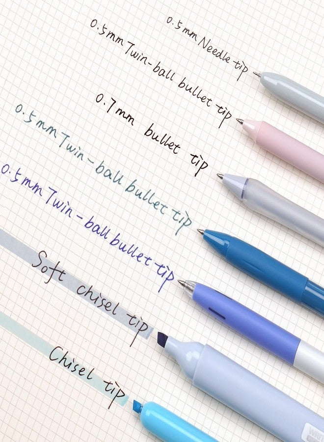 WRITECH أقلام جل للتظليل والتدوين من WRITECH: مجموعة أقلام تظليل بتدرجات ألوان باستيل متنوعة، حبر برأس رفيع 0.5 مم قابل للسحب، قلم أسود 0.7 مم، كتابة سلسة، رسم بدون نزيف، 7 أقلام (أزرق) - Image 4